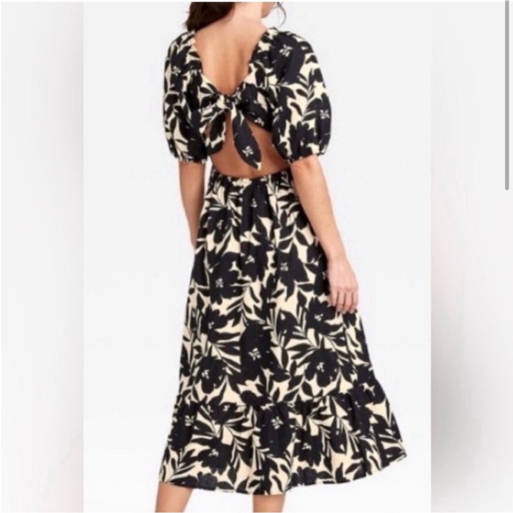 Floral Black and Cream Midi Who What Wear Dress - Picture 2 of 7